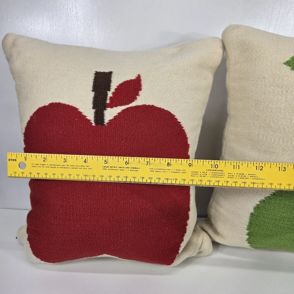 VTG Rare Jonathan Adler Intarsia Pear And Apple Throw Pillows Double Sided Fruit